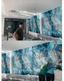 Интериорен панел тип мрамор, 3D син цвят, 122 х 244см
