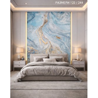 Интериорен панел тип мрамор, 3D син цвят, 122 х 244см