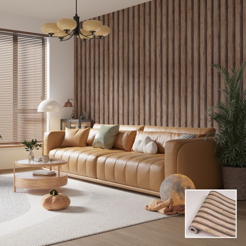 Ролков тапет дърво WPC, 10м х 53см, самозалепващ, миещ